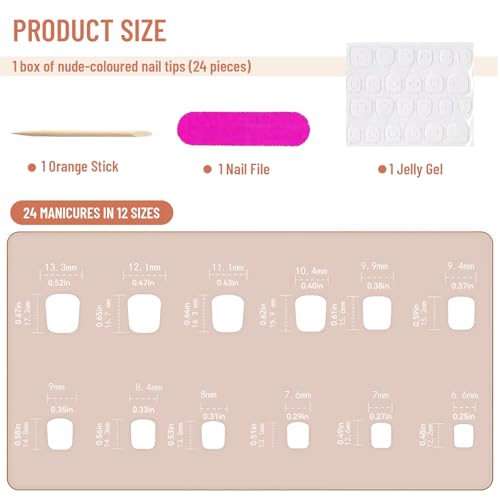 Rimotedeso Ongles à Presser Courts, 24 Pièces Carrées, Nude Rose Brillant Ajustement Naturel, Ongles Adhésifs Auto-collants, Quotidien et Bureau, Avec Colle Gelée Lime Bâton de Bois, Nude Rose – vue 2