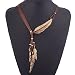 Tpocean Indian Big Leaf Feather Charms Lariat Leather Costume Aztec Bib Necklace