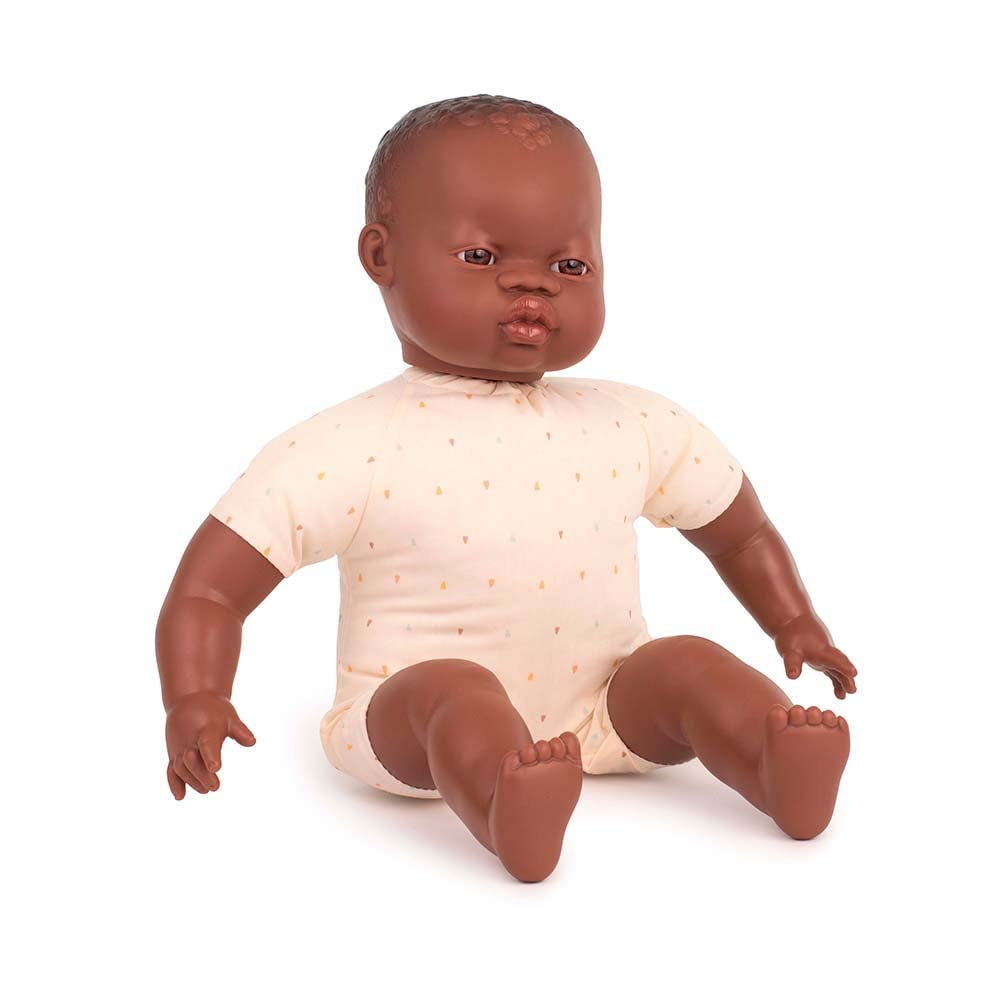 Miniland Miniland31063 Poupée bébé Africaine Chauve, Multicolore