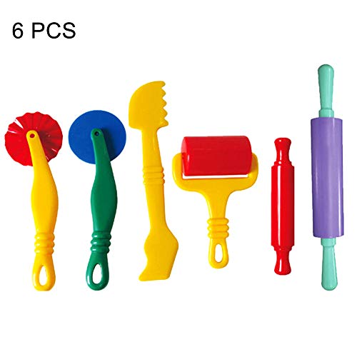 6 Pcs Clay Dough Tools Kit, Hanhan Art Clay Modelling Tool Kit Dough Rollers Molds Cutters Plastic Play Dough Tools Set for Children Ages 3 and up (Random Colors) (6pcs)