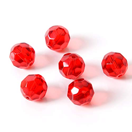 FAMLEAF 10mm 70Pcs Crystal Glass Beads, Round Glass Beads, Faceted Glass Beads,Faceted Glass Crystal Beads Bulk, Glass Beads for Jewelry Making(red)