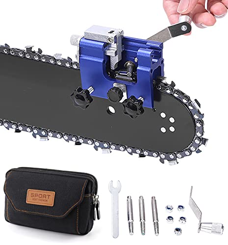 AMGJ Afilador de Cadena de Motosierra con Paquete de Almacenamiento Sacapuntas de Cadena de Motosierra Portátil Adecuado para Todo Tipo de Sierras de Cadena y Motosierras,Large Brown Cover