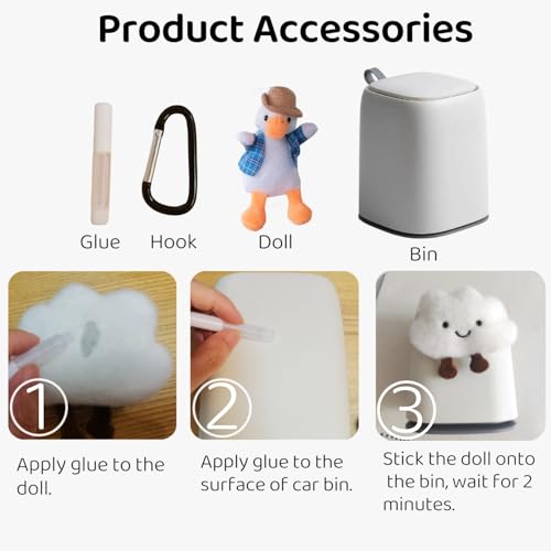 Image of Car Can Garbage Bin Cute Cartoon Style Hanging Car Flip Lid Trash Can Detachable Leak-Proof ABS Material Spaceman Duck Smile Cloud (Duck)