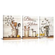 HOMEOART Kitchen Wall Art Kitchen Blessed Sign Farmhouse Wall Decor Rustic Dining Room Decor Artwork Framed, 12x16inchx3 Pieces