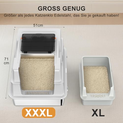MIXJOY XXXL Stainless Steel Cat Litter Tray, Metal Cat Litter Box with 31cm High Sided, 71cm Extra Large Litter Box with Detachable Lid for Big Cats/Multiple Cats, with Litter Scoop, 71x51x31cm - Image 2