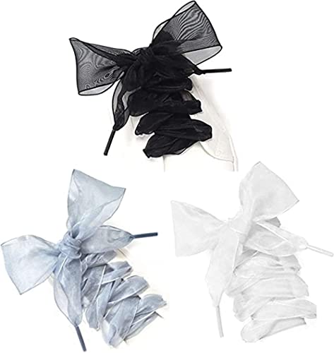KOMUNJ 3 pares de cordones planos de cinta de raso con lazo para cordones, cordones de gasa para zapatillas deportivas, cuerda para zapatos de lona, Color mezclado, 100