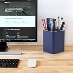 RQB Metal Pen Holder for Desk Square Aluminum Desktop Organizer and Makeup Brush Holder Storage Box for Office, School, Home, and Kids, Non-slip silicone 4×3.15inch (Blue) - Image 2