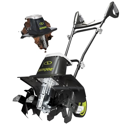 Sun Joe Corded Electric Garden Tiller & Cultivator with Steel Tines, 16", 13.5-Amp Motor - Heavy-Duty Tilling Machine for Lawn, Yard, and Gardening Care, TJ604E