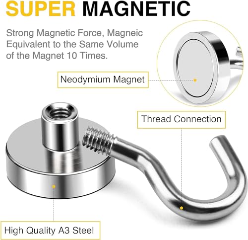 Image of DIYMAG Magnetic Hooks,170lbs Heavy Duty Magnets with Hook Silver 12 Pack