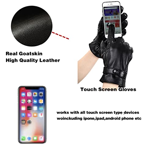 Guantes de Cuero para Hombre Rayas de Piel de Oveja en Ambos Lados Guantes de Pantalla táctil Guantes cálidos