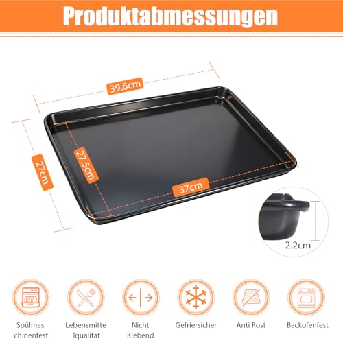 Backblech, Backblech mit hohem Rand, 39.6 x 37 x 2.2 cm Kuchenblech, Backofen Bleche, für Backofen & Herd, Kratzfest & Rostfrei