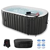 DoCred 1-2 Person Inflatable Hot Tub, 75' X 47' X 25' Oval Blow Up Portable Hot Tub with 100 Bubble Jets, Large Outdoor Spa Bathtub Set Included Heater Pump, Insulated Cover and Side Table