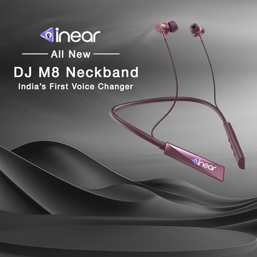 Image of inear DJ-M8 Bluetooth Neckband with 60H Playtime, Voice Changer, Magnetic On Off, Type-C Charging, Dual Pairing, ANC, Mic, HD Sound, IPX, for Gaming Running Gym Sports (Purple)