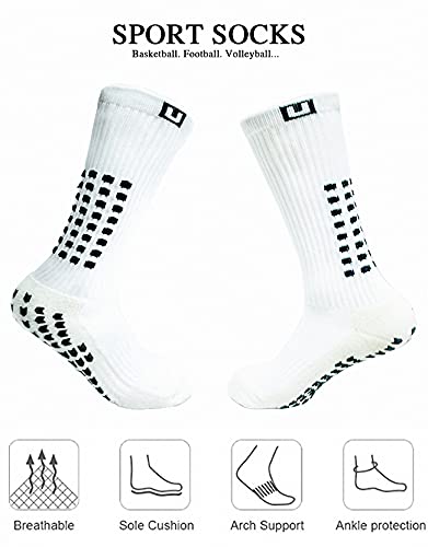 Image of Ulalaza Unisex Anti Slip Sports Thicken Cushion Soccer Socks Non Skid Grippy Traction for Football Basketball Sports