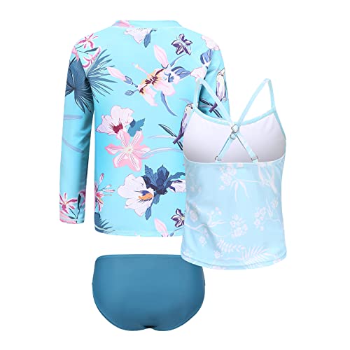 Image of Girls 3 Piece Swimsuits Set Long Sleeve Rash Guard Tankini Bathing Suits for Girls Beach Swimwear Set 3-16 Years