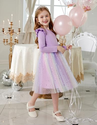 Arshiner Toddler Girls Tutu Dresses Long Sleeve Ruffle Fall Winter Holiday Star Sequin Tulle Dress 2-6Y4