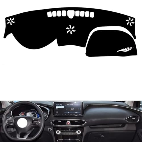 leather dash board cover mat Compatible with HyundaiHyundai NEW Santafe （NO HUD） 2019-2023 ，dashboard cover(Black)