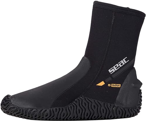 SEAC Basic HD, 5 mm Neoprene Diving Boots with Side Zip and Semi-Rigid Sole, Negro, M