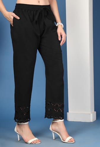 Image of Pistaa's Women's Pure Cotton Regular Hem Design Solid Palazzos