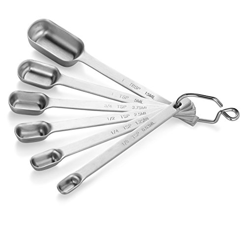 New Star Foodservice 43136 Stainless Steel 1/8 Measuring Spoons, Set of 6, Narrow Rectangular Measuring Spoon Set with Wall Mount Hook for Spices, Baking, Cooking, Silver by New Star Foodservice - Used condition - US$9.58