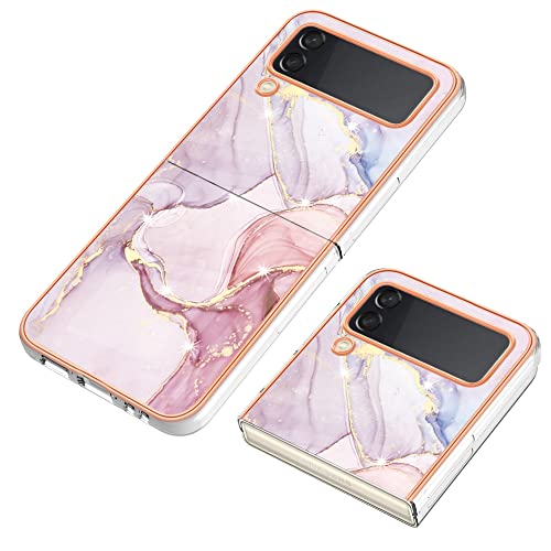 LEMAXELERS Glitzer IMD Marmor Silikon Hülle für Samsung Galaxy Z Flip 5 Überzug TPU Bling Glitzer Marmor Schutzhülle Ultra Dünn Flex Silikon Cover Etui Handyhülle für Galaxy Z Flip 5,YBB Marble Rose