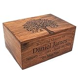 Personalized Wooden Cremation Urn for Human or Pet Ashes, Personalized Wooden Engraved Memorial, Wooden Keepsake Box, Wood Casket, Rosewood Funeral Urn (Brown, Small (45 lbs), Tree - 01)
