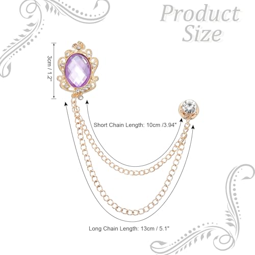 Image of PATIKIL Gem Hanging Chain Brooch Pins, Rhinestone Men's Gem Brooch Suit Pins Lapel Pins for Women Men