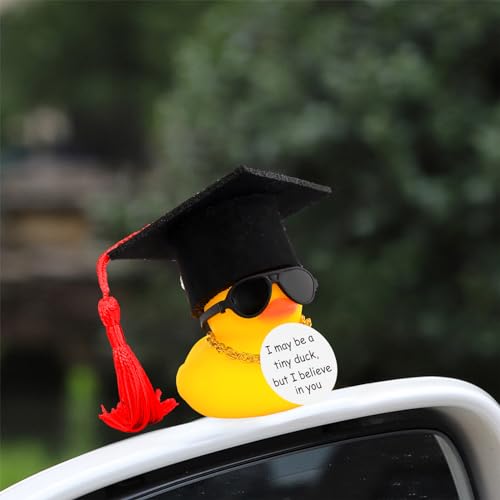 Image of wonuu Graduation Rubber Duck Car Ornament, Cool Car Dashboard Decorations, Funny Car Accessories for Graduation Gift, Red
