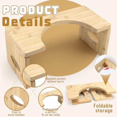 Toilettenhocker Wc Hocker aus Bambus Holz, Klappbarer Klohocker Ergonomischer Toilettenhocker für Erwachsene, Lindert Verstopfung und Hämorrhoiden, für Schwangere und ältere Menschen
