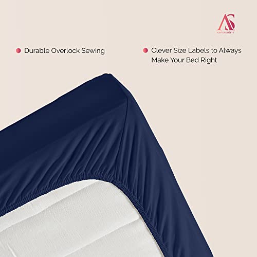 Ashton Sheets Premium 1000-Thread-Count Egyptian Feel 100% Cotton - Breathable Navy Blue Full Fitted Bedsheet, Easy Snug Fit, 18 Deep Pocket, Soft Smooth Sateen Weave, Extra Long Staple Cotton #TOP5