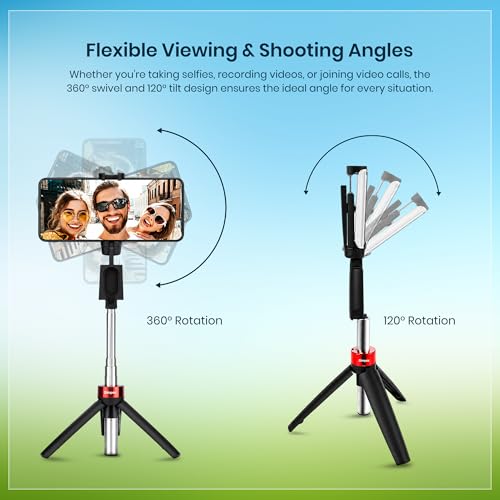 Image of Simpex MA 3333 Portable Selfie Stick with Wireless Remote, 3-Leg Tripod Base, 1 Kg Max Weight Load, 360 Rotation, Compatible with All Smartphones Photography, Videography