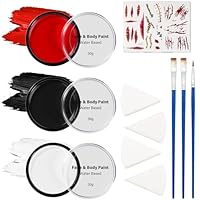 KooingTech Halloween Face Paint, Halloween Makeup, 30gx3 Colors Face Painting Kit with Brushes, Sponges, Temporary Tattoos for Kids Adults Party Cosplay Stage Performance Makeup