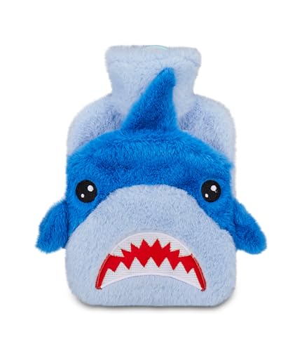 SJ GANG STYLE JAM GANG Borsa dell'acqua calda morbida, Tema Squalo, Blu, Pelosa, Borsa acqua calda interna inclusa, Per bambini e adulti, Idea regalo