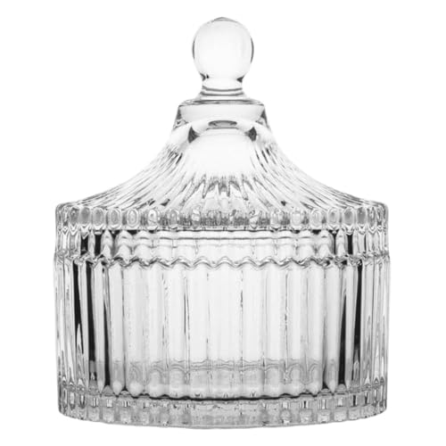 Image of Stylish Home Decor Crystal Clear Glass Sugar Candy Mukhwas Jar Bowl Pickle Storage Container Pot with Lid CRYSTAL CANDY JAR. (CRYSTAL CANDY JAR 4 INCH)