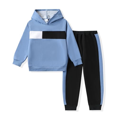 Image of KIDLAGA Toddler Boy Clothes Long Sleeve Hoodie Sweatsuits Tops and Pants Boys Fall Winter Color Block Outfits Set 5-12 Years