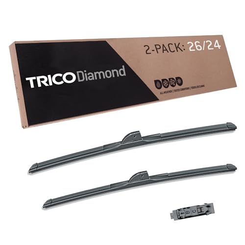 Image of TRICO Diamond 26 inch + 24 inch Super Premium Automotive Replacement Windshield Wiper Blades (Set of 2), Passenger and Driver Side All-Weather Beam Wiper Blades for Select Vehicle Models (Item #25-2624)