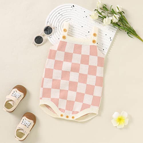 Gueuusu Newborn Baby Girl Summer Clothes Checkerboard Plaid Print Sleeveless Knitted Bodysuit Romper One Piece Jumpsuit3