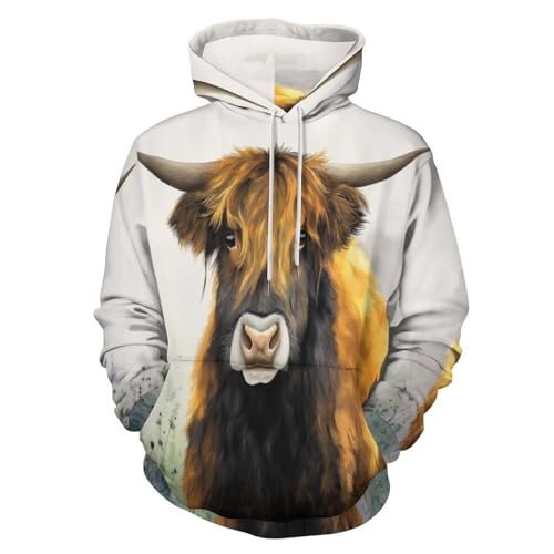 Sweat à capuche vache des Highlands beige imprimé 3D Harajuku pour look streetwear d'automne