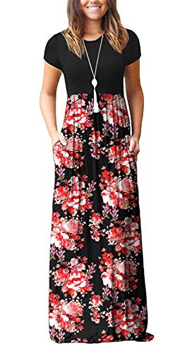 Image of DEARCASE Maxi Dress for Women Short Sleeve Casual Summer Loose Plain Comfy Long Dresses with Pockets