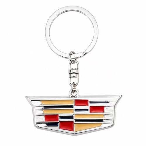 YUIQIEUY Car Logo Key Chain Ring 3D Chrome Metal Alloy Keychain Fit Cadillac Car Accessories