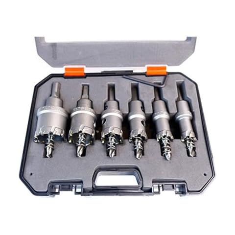 Capormory 12 Piece TCT Hole Saw Kit, Carbide Ideal Cutting Carbide Hole Saw Kit, Fast Cutting 16 to 50Mm Hole Saw Carbide Hole Saw for Metal Stainless Steel (6 Pcs Set) Cover
