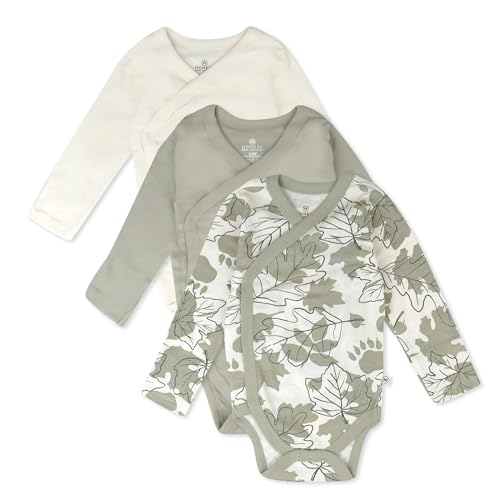 Image of HonestBaby Baby 3-pack Long Sleeve Side-snap Kimono Bodysuits Organic Cotton for Infant Baby Boys, Girls, Unisex