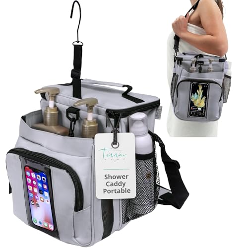 Portable Shower Caddy Bag- Large Capacity, Quick Dry with Metal Hook – Hanging Shower Bag – Breathable Mesh Toiletry Shower Tote for Gym and College Dorm (Grey, Extra Large)