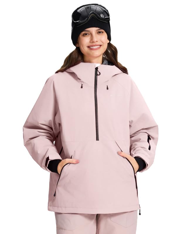 Pioneer Camp Damen Skijacke mit Kapuze Wasserdicht 10000mm H2O Winddichte Schneejacke – Warme Winterjacke mit Abnehmbarer Schneefang und Reißverschluss Kapuze für Ski Snowboard Outdoor(Pink;M)