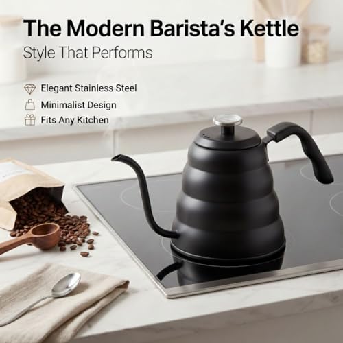Image of Barista Warrior Gooseneck Kettle, 1.2L Pour Over Kettle, Matte Black