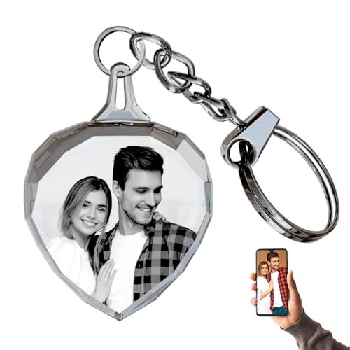 Gemglow 3D Heart Shape Custom Laser Engraved Photo Crystal Keychain