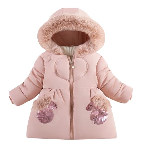 Manteau Fille 3-4 Ans Hiver Manches Longues Poignets Élastiques Doudoune à Capuche Polaire Chaude...