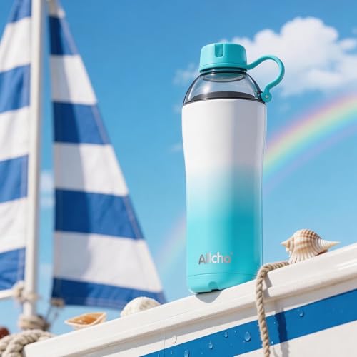 Image of Insulated Water Bottle for Women, 18 oz Stainless Steel Water Bottles, Double Walled, 2 Lids (Chug & Tumbler) - Hydrate & Caffeinate, Available Gift Wrapping