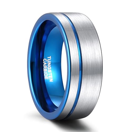 Bagues de fiançailles pour homme acier tungstène 8 mm argent brossé taille 70