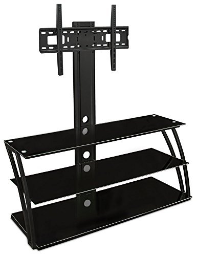 Mount-It! TV Stand with Mount and Storage Shelves, Entertainment Center Fits 32 to 60 Inch Screens, VESA 100x100 to 600x400, Glass Shelving, 88 Lbs, Black MI-864